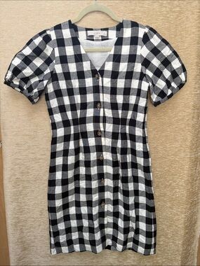 LOFT Black & White Gingham Button-Front Mini Dress